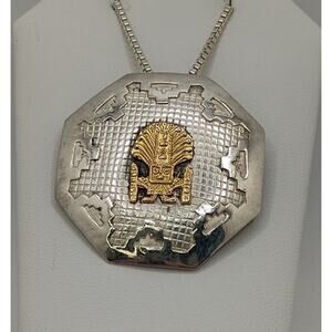 Peruvian Sterling & 18k Gold Pendant/Brooch Combination on 22-in Box Chain